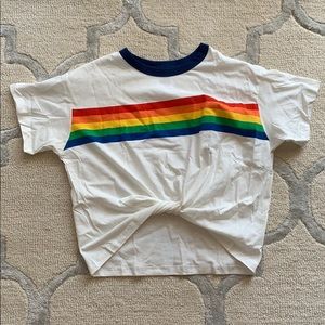 White rainbow graphic tie up t-shirt
